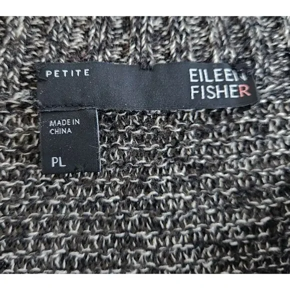 EILEEN FISHER Women's Petite L PL Linen Sweater Black Beige Center Seam Bust 36" - Picture 3 of 8